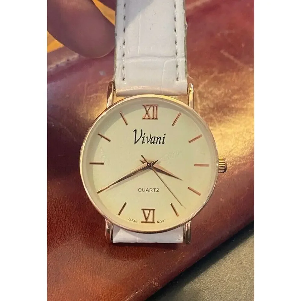 Women's 35mm Rose Gold Tome Vivani Watch with White Band